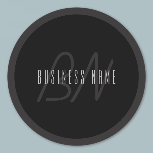 Modern Elegant Name & Monogram | Dark Grey & Black Classic Round Sticker (Creator Uploaded)