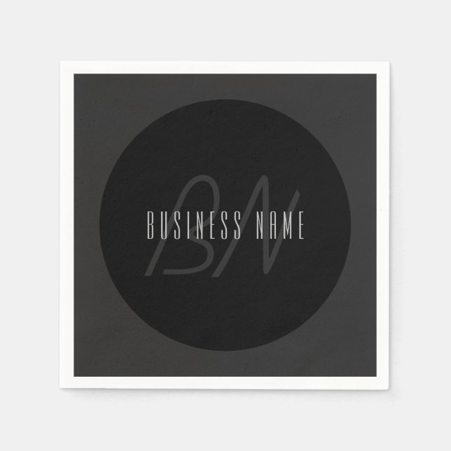 Modern Elegant Name & Monogram | Dark Grey & Black Napkins (Front)