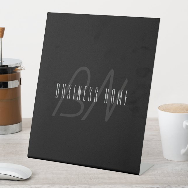 Modern Elegant Name & Monogram | Dark Grey & Black Pedestal Sign (In SItu)