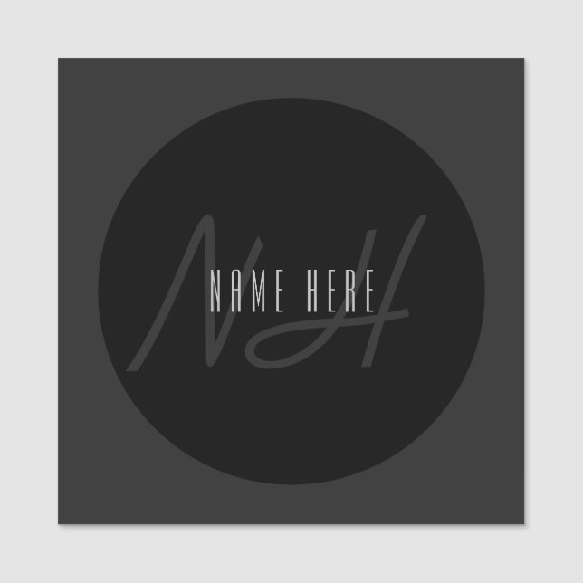 Modern Elegant Name & Monogram | Dark Grey & Black Tag (Front)