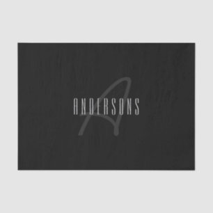 Modern Elegant Name & Monogram Dark Grey & Black Tissue Paper