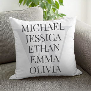 Modern Elegant Names Personalized Family Monogram Throw Pillow