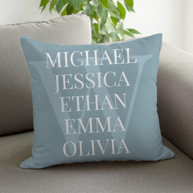 Modern Elegant Names Personalized Family Monogram Throw Pillow (Creator Uploaded)