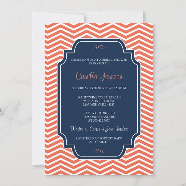 Modern Elegant Nautical Chevron Bridal Shower Invitation (Front)