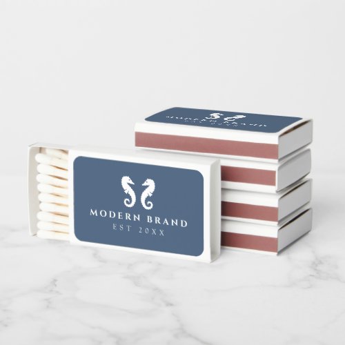 Modern Elegant Nautical Seahorse Coastal Brand Matchboxes