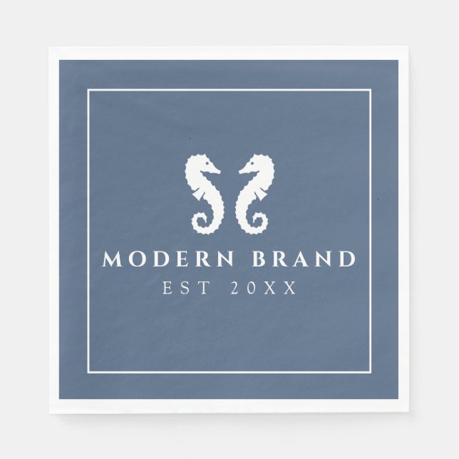 Modern Elegant Nautical Seahorse Coastal Brand Napkins (Front)