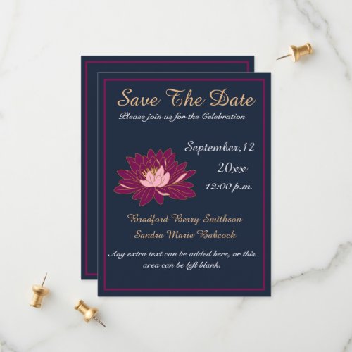 Modern Elegant Navy Blue and Burgundy Pink Floral Save The Date