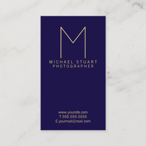 Modern Elegant Navy Blue and Gold Monogram Business Card