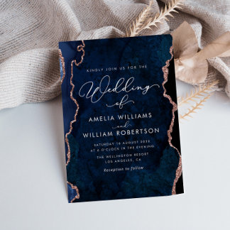 modern elegant navy blue and rose gold wedding