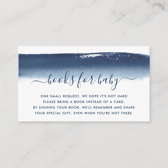 Modern Elegant Navy Blue Boy Books for Baby Shower Enclosure Card (Front)