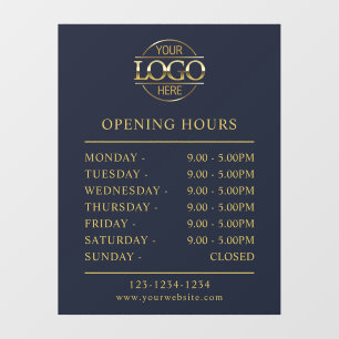 Modern Elegant Navy Blue Business Opening Hours Window Cling
