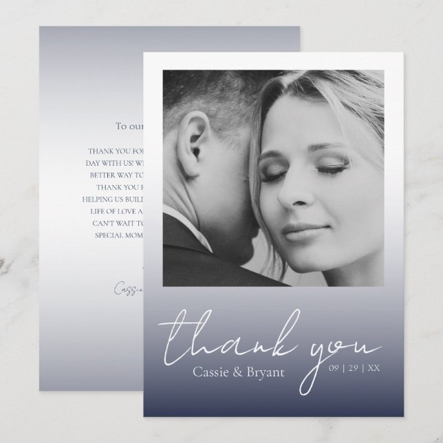 Modern Elegant Navy Blue Chic Wedding Thank You (Front/Back)