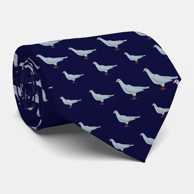 Modern Elegant Navy Blue Dove Seamless Pattern Neck Tie (Rolled)