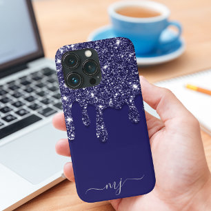 Modern Elegant Navy Blue Glitter Dripping iPhone 13 Pro Case