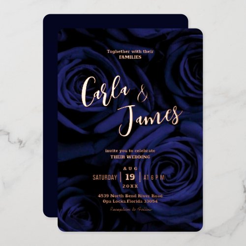 Modern elegant navy blue gold Calligraphy wedding  Foil Invitation