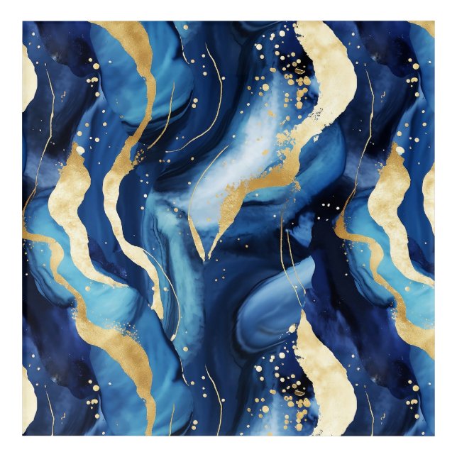 Modern elegant navy blue gold marble pattern Chic Acrylic Print (Front)
