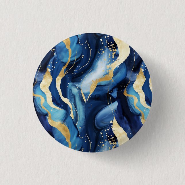 Modern elegant navy blue gold marble pattern Chic Button (Front)