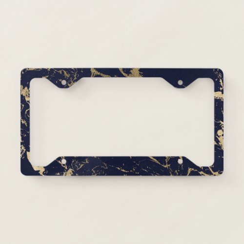 Modern elegant navy blue gold marble pattern license plate frame