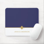 Modern Elegant Navy Blue Gold Name Mousepad<br><div class="desc">This modern and elegant mouse pad features navy blue and white colors with gold dots divider. Customize with your name or business name.</div>