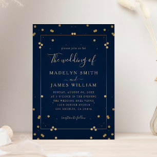 Modern Elegant Navy Blue Gold Wedding Invitation