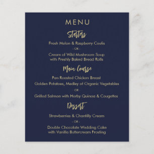 Modern Elegant Navy Blue Gold Wedding Menu Card Flyer