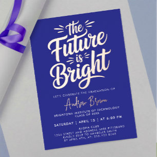 Modern Elegant Navy Blue Grad University School Foil Invitation