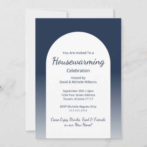 Modern Elegant Navy Blue Housewarming Party  Invitation