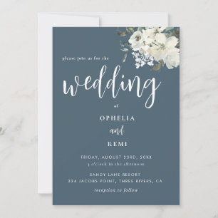 Modern Elegant Navy Blue Ivory Floral Wedding   Invitation