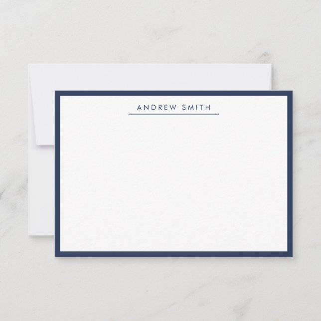 Modern Elegant Navy Blue Line Classic Minimalist Note Card (Front)
