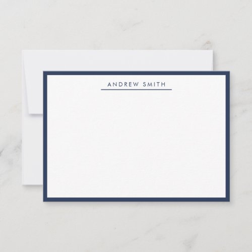 Modern Elegant Navy Blue Line Classic Minimalist Note Card