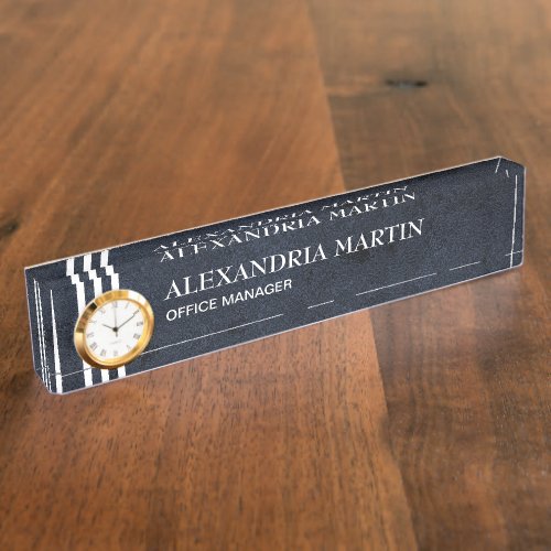 Modern Elegant Navy Blue Metallic Desk Name Plate