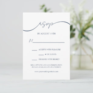 Modern Elegant Navy Blue Minimal Wedding RSVP Card
