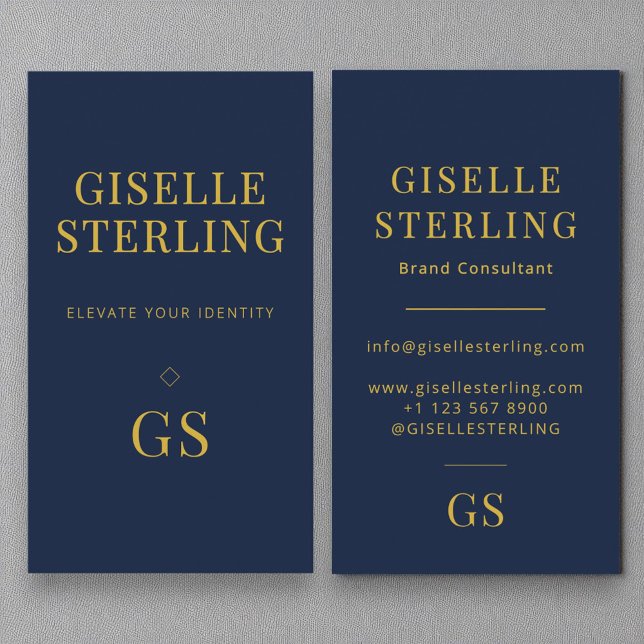 Modern Elegant Navy Blue Minimalist Two Monogram Business Card (Creator Uploaded)