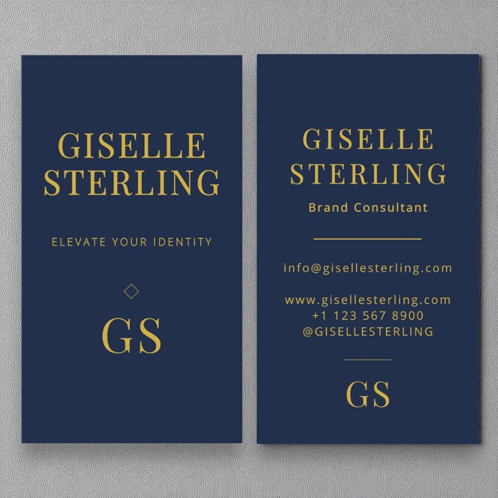 Modern Elegant Navy Blue Minimalist Two Monogram Business Card