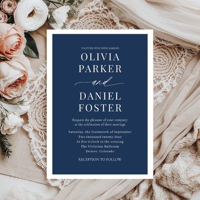 Modern Elegant Navy Blue Minimalist Wedding Invitation (Creator Uploaded)