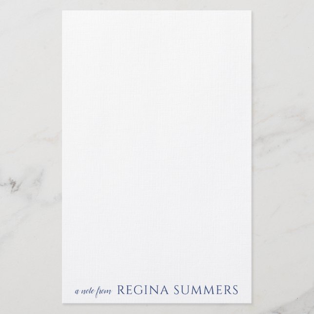 Modern Elegant Navy Blue Personalized Stationery (Front)