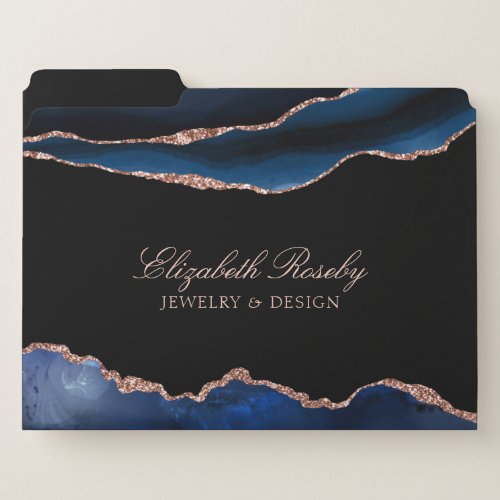 Modern Elegant Navy Blue Rose Gold Agate Black  File Folder