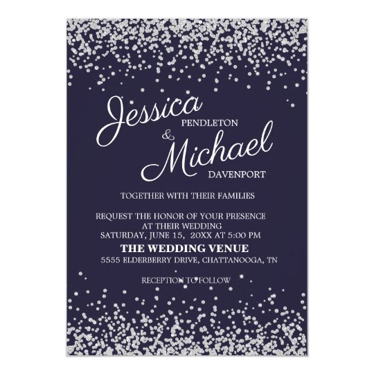 Modern Elegant Navy Blue Silver Glitter Wedding Invitation | Zazzle.com