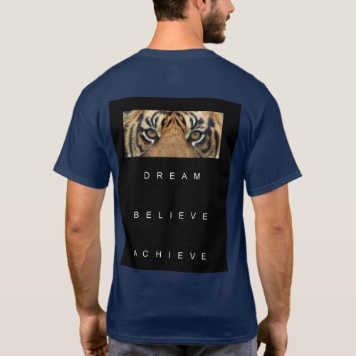 Modern Elegant Navy Blue Tiger Motivational T_Shirt
