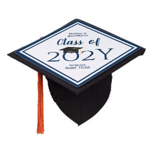 Modern Elegant Navy Blue Typography Graduate Graduation Cap Topper
