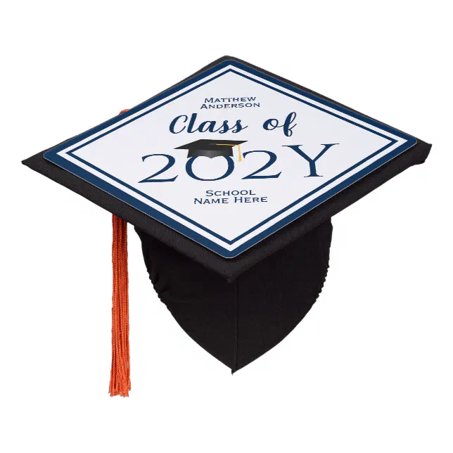 Modern Elegant Navy Blue Typography Graduate Graduation Cap Topper | Zazzle