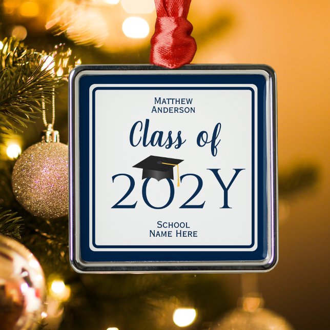 Modern Elegant Navy Blue Typography Graduation Metal Ornament (Creator Uploaded)