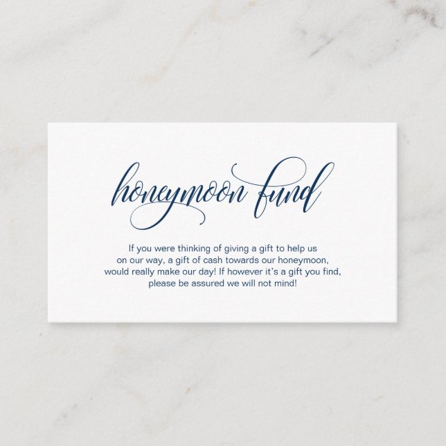 Modern elegant Navy Blue Wedding Honeymoon Fund Enclosure Card (Front)