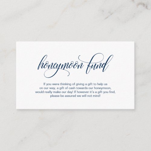 Modern elegant Navy Blue Wedding Honeymoon Fund Enclosure Card