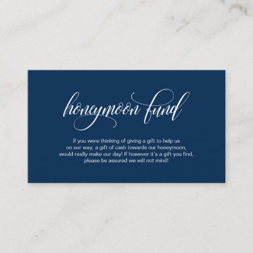 Modern elegant Navy Blue Wedding Honeymoon Fund Enclosure Card