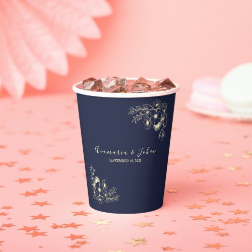 Modern Elegant Navy Blue Wedding Paper Cups