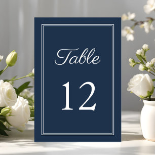 Modern Elegant Navy Blue Wedding Table Number