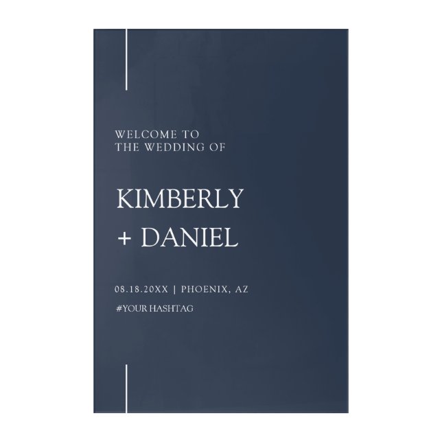 Modern Elegant Navy Blue Welcome Wedding Sign Acrylic Print (Front)