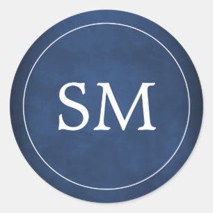 Modern Elegant Navy Blue White Wedding Monogram Classic Round Sticker