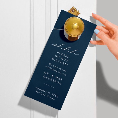 Modern Elegant Navy Do Not Disturb Wedding Door Hanger